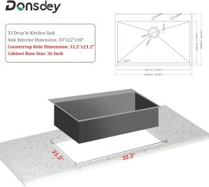 33 Drop Kitchen Sink - Donsdey 33 Inch Kitchen Sink Drop In Topmount 16 Gauge Stainless Steel Single Deep Bowl Above Counter Kitchen Sink Basin with Drain Accessories  from Lordear