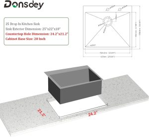 25 Laundry Sink Drop In - Donsdey 25×22 Drop In Kitchen Sink 16 Gauge Stainless Steel Topmount Above Counter Kitchen Utility Laundry Sink Deep Single Bowl Basin  from Lordear