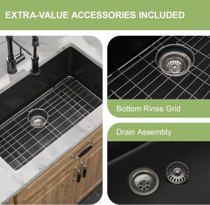 33 Granite Composite Kitchen Sink - Donsdey 33”×19” Undermount Granite Sink Black Quartz Classic Composite Under Counter Single Bowl Sink Basin  from Lordear